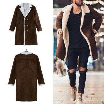 

Fashion Mens Fur Fleece Trench Coat Overcoat Lapel Warm Fluffy Jacket Outerwear