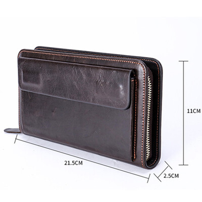 

New Genuine Leather Wallet Men Long Wallet Women Zipper Purse With Hand Strap Lady Clutch Coin Purse Male Business Cowhide Purse