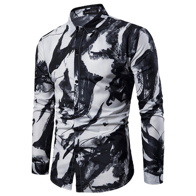 

Tailored Spring And Summer Mens Casual Pattern Stand Collar Button Long Sleeve Shirt