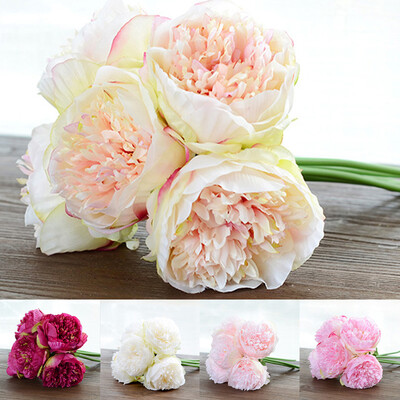 

5 Heads Artificial Fake Peony Silk Flower Wedding Bridal Bouquet Home Decor New