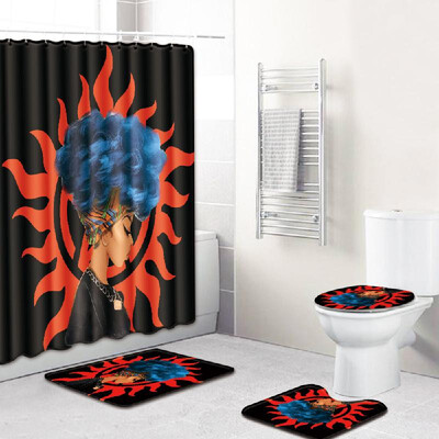 

4pcsset Elephant Printed Pattern Water-resistant Shower Curtain Pedestal Rug Lid Toilet Cover Mat Non-slip Bath Mat Set Bathroom