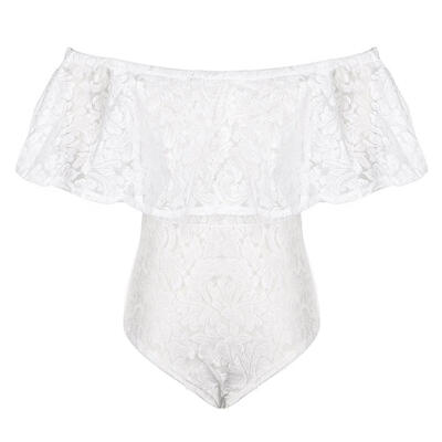 

Women Summer Sexy Lace Strapless Ruffle Sleeve Backless Beach Jumpsuit Tops