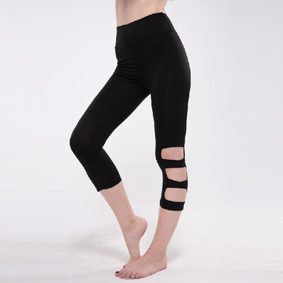 

Women Leggings Cropped Cutout Pants High Waist Elastic Sports Workout Fitness Tights Trousers Black