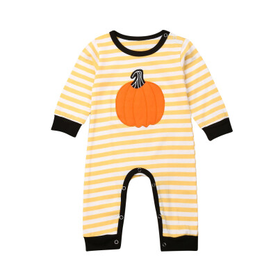 

2019 0-18M Newborn Kids Baby Pumpkin Striped Romper Tops Pants Halloween Clothes