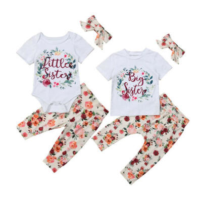 

UK Sister Matching Newborn Kids Baby Girls Tops Romper T-shirt Pants Outfit Set