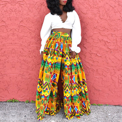 

Womens Loose High Waist Wide Leg Long Harem Pants Printed Casual Baggy Trousers