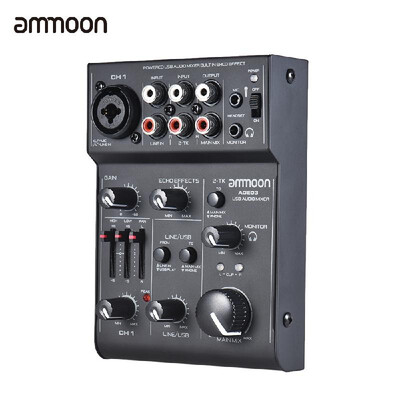 

ammoon AGE03 5-Channel Mini Mic-Line Mixing Console Mixer with USB Audio Interface Built-in Echo Effect USB Powered for Recording