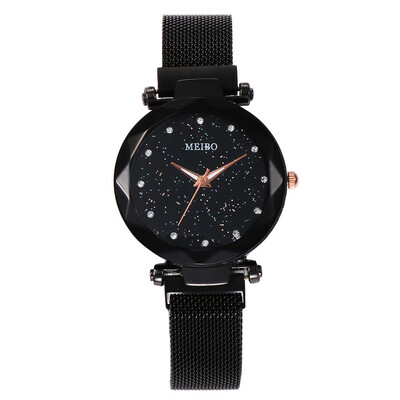 

High Quality Women Mesh Belt Strap Starry Sky Watch Luxury Brand Ladies Geometric Surface Quartz Watch Simple Zegarki Damskie