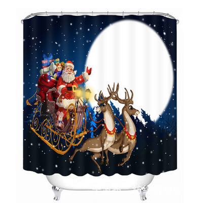 

Shower Bath Curtain Waterproof Gift Santa Claus Elk Moon Bathroom Decoration