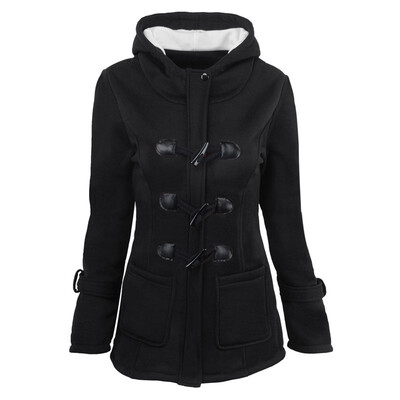 

Autumn&winter hooded cotton blend horn leather buckle in the long coat jacket cotton coat women
