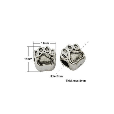 

Antique Silver Tone Tibetan Style Paw Print Large Hole European Beads Cadmium Free & Lead Free 11x11x8mm Hole 5mm
