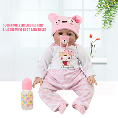 

55CM Lovely Lifelike Reborns Silicone Vinyl Body Baby Dolls Simulation Pink