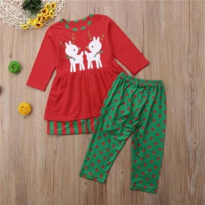 

Toddler Kids Baby Girls Xmas Outfits Clothes T-shirt Tops DressPants 2PCS Sets