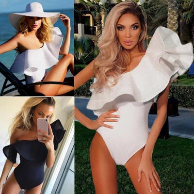 

Women Ruffled One Shoulder Leotard Tops Party Jumpsuit Romper Bodycon Bodysuit