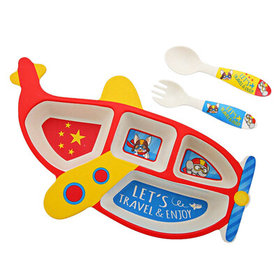 

Toponeto Three Sets of Bamboo Fiber Household Plate Tableware Set Anti Dropping for Child