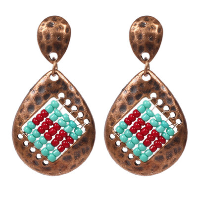 

Retro Women Dual Color Beads Water Drop Shape Pendant Ear Stud Earrings Jewelry
