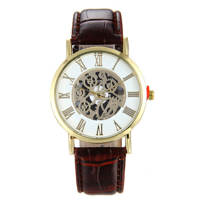 

〖Follure〗Fashion Luxury Leather Hollow Dial Analog Rome Digital Quartz Wrist Watch