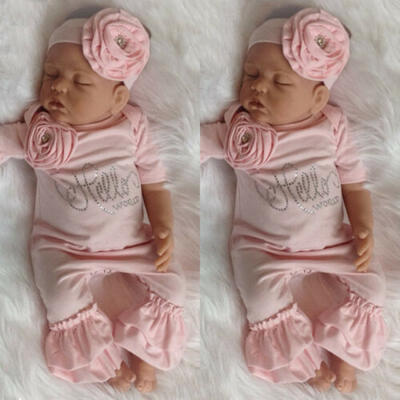 

US Newborn Baby Girl 3D Flowers Romper Bodysuit Jumpsuit Headband Outfit Clothes