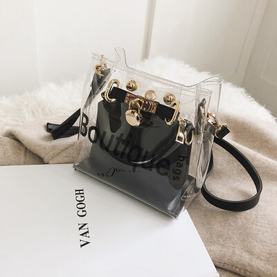 

Ins net red summer transparent bag new 2019 Korean bucket bag shoulder slung jelly bag