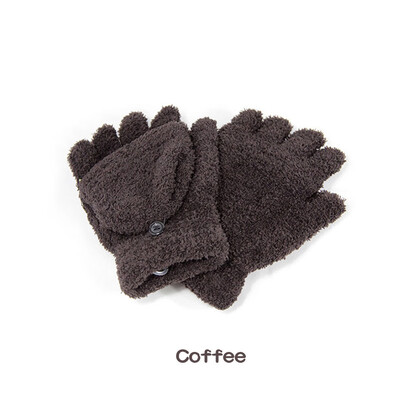 

Girls Coral Velvet Flip Cover Soft Half Finger Winter Hand Warmer Mittens Clamshell Glove Computer Gloves 1 Pair Coffee
