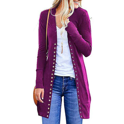 

Toponeto Womens Fashion Solid Color Long-Sleeved Button Cardigan Loose Knit Jacket Coat