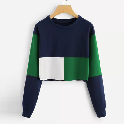 

Nomeni Womens Casual Color Patchwork Sweatshirt Long Sleeve Short Pullover Tops Blouse