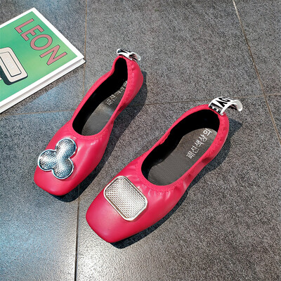 

Lazy shoes 2019 new metal buckle ASIGO net red shoes womens flat bottom grandma shoes retro square soft bottom shoes