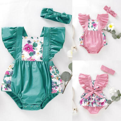 

US Newborn Baby Girl Summer Bodysuit Romper Jumpsuit Cotton Sunsuit Clothes Set