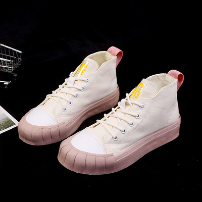 

High-top thick canvas biscuit shoes 2019 new Korean round head lace-up casual Joker fashion womens shoes students