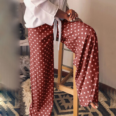 

Womens Casual Point Dot Print Wide Leg Palazzo Lounge Pants