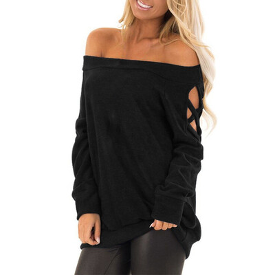

Sweater Women Tops Autumn Stylish Sexy Solid Color Long Sleeve Sweater Slash Neck Personality Sweater