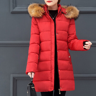 

Roseonmyhand Women Winter Warm Thick Outerwear Hair Collar Zip Coat Slim Cotton-padded Jacket