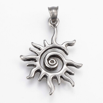 

304 Stainless Steel Pendants Sun Antique Silver 35x26x3mm Hole 5x6mm