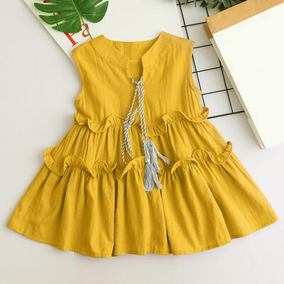 

Girls Dress Princess Sleeveless Clothing Lace-up Ruffles Pleated Dresses