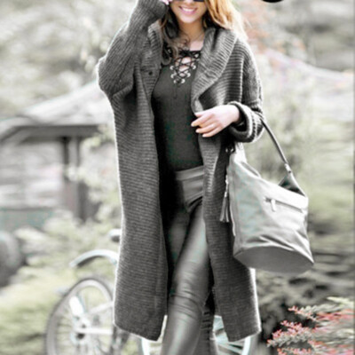 

Toponeto Womens Long Sleeve Pure Color Loose Long Sweater Cardigan Hooded Outwear