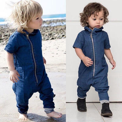 

Toddler Newborn Baby Romper Boys Denim Zipper Jumpsuit Bodysuit Clothes Outfits