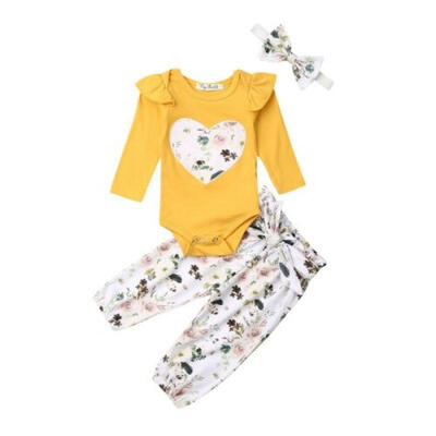 

USNewborn Baby Girl Clothes Jumpsuit Romper Floral Pants Legging Headband Outfit