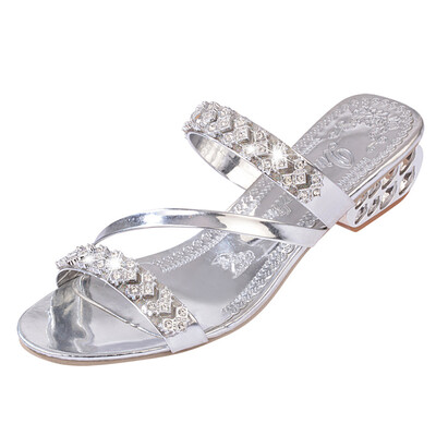 

Rose Women Rhinestone Slippers Women Fashion Open Toe Shoes Bohemia Heel Shoe