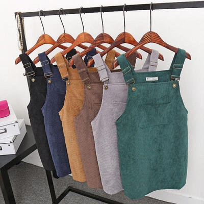 

Women Corduroy Suspender Skirt Retro Summer Sundress Overall Vest Jumpsuit Dress