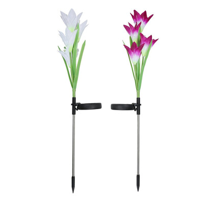 

〖Follure〗2 Pcs Lily Flower Solar Powered Garden Stake Light Multi-color Change LED Light