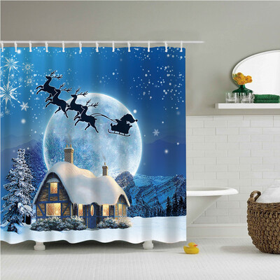 

〖Follure〗Bathroom Waterproof Shower Curtain Christmas Snowman 3D Printed Decor Curtain