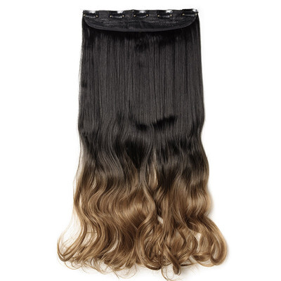 

Ombre Synthetic Fiber Clips in on Hair Extension 34 Full Head One Piece 5 Clips Long Silky Curly Wavy