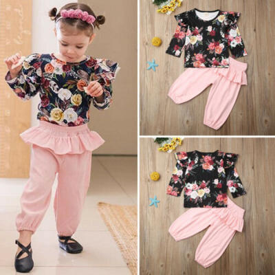 

Toddler Baby Girls Flower Tops Ruffle Pants 2PCS Winter Fall Outfits Set Clothes