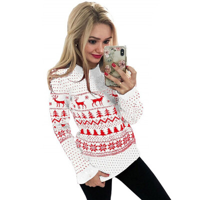 

Tailored Women Xmas Christmas Print Sweatshirts Long Sleeve Blouse Top Shirt Pullover