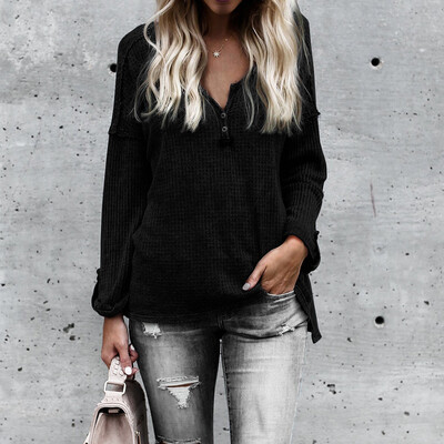 

〖Follure〗Womens Loose Knit Tunic Blouse Tie Knot Henley Tops Bat Wing Plain Shirt Sweater