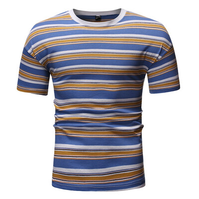 

Toponeto Fashion Men Casual Stripe Print Short Sleeve O-Neck T-Shirt Top Blouses