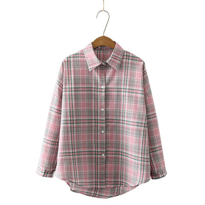 

Korean Fashion Plaid Printed Blouses Shirt Women Long Sleeve Lapel Shirt Office Lady Tops Female Loose Casual Blusas