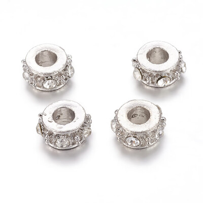 

Alloy Rhinestone European Beads Grade A Large Hole Column Beads Platinum Crystal 13x7mm Hole 5mm