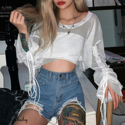 

Fashion Women Mesh Sheer Bathing Suit Bikini Swimwear Cover Up Beach Crop Top US
