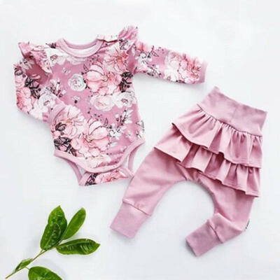 

2PCS Newborn Infant Baby Girl Outfit Clothes Set Romper Bodysuit Pants Trousers